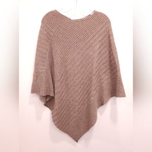 Beryll Cashmere Ribbed Soft Poncho - Light Brown